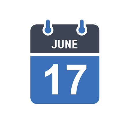 June 17. Calendar icon. Vector illustration flat style. Date, Day of month, Spiral calendar page with date, Holidays in June.のイラスト素材