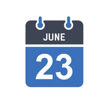 June 23. Calendar icon. Vector illustration flat style. Date, Day of month, Spiral calendar page with date, Holidays in June.のイラスト素材