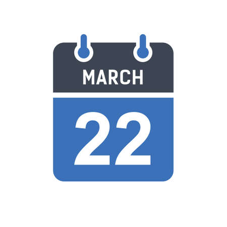 March 22. Calendar icon. Vector illustration flat style. Date, Day of month, Spiral calendar page with date, Holidays in March.のイラスト素材