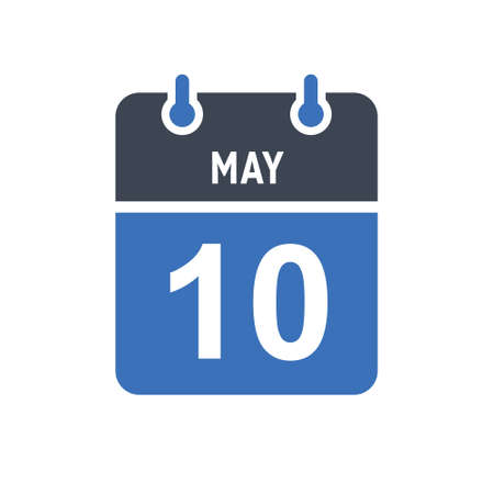 May 10. Calendar icon. Vector illustration flat style. Date, Day of month, Spiral calendar page with date, Holidays in May.のイラスト素材