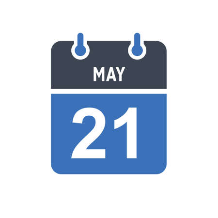 May 21. Calendar icon. Vector illustration flat style. Date, Day of month, Spiral calendar page with date, Holidays in May.のイラスト素材