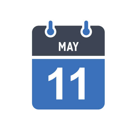 May 11. Calendar icon. Vector illustration flat style. Date, Day of month, Spiral calendar page with date, Holidays in May.のイラスト素材