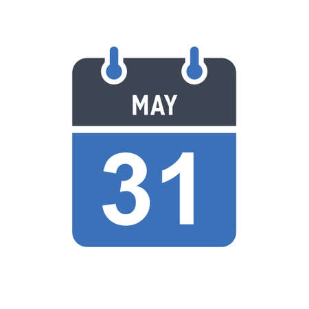 May 31. Calendar icon. Vector illustration flat style. Date, Day of month, Spiral calendar page with date, Holidays in May.のイラスト素材