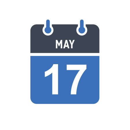 May 17. Calendar icon. Vector illustration flat style. Date, Day of month, Spiral calendar page with date, Holidays in May.のイラスト素材