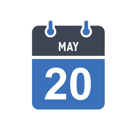 May 20. Calendar icon. Vector illustration flat style. Date, Day of month, Spiral calendar page with date, Holidays in May.のイラスト素材