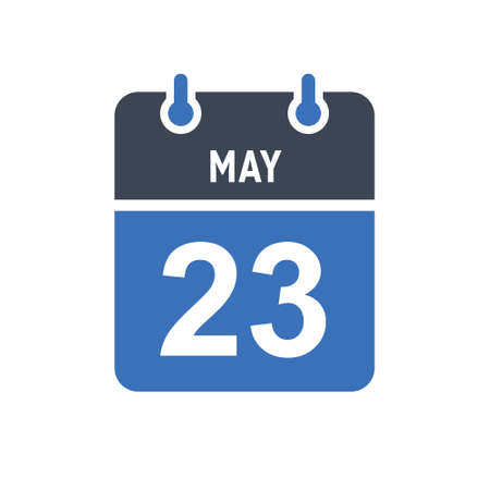 May 23. Calendar icon. Vector illustration flat style. Date, Day of month, Spiral calendar page with date, Holidays in May.のイラスト素材