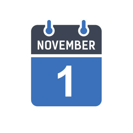 November 1. Calendar icon. Vector illustration flat style. Date, Day of month, Spiral calendar page with date, Holidays in November.のイラスト素材