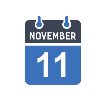 November 11. Calendar icon. Vector illustration flat style. Date, Day of month, Spiral calendar page with date, Holidays in November.のイラスト素材