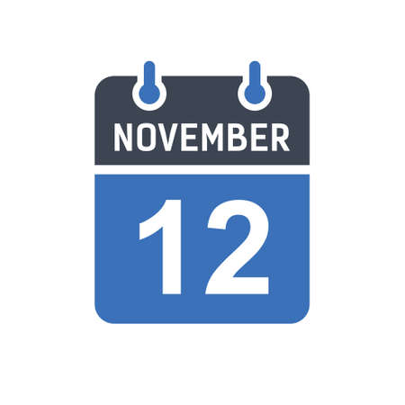 November 12. Calendar icon. Vector illustration flat style. Date, Day of month, Spiral calendar page with date, Holidays in November.のイラスト素材