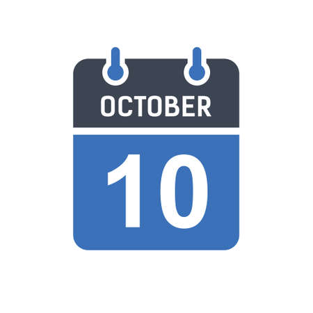 October 10. Calendar icon. Vector illustration flat style. Date, Day of month, Spiral calendar page with date, Holidays in October.のイラスト素材