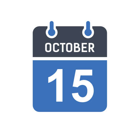October 15. Calendar icon. Vector illustration flat style. Date, Day of month, Spiral calendar page with date, Holidays in October.のイラスト素材