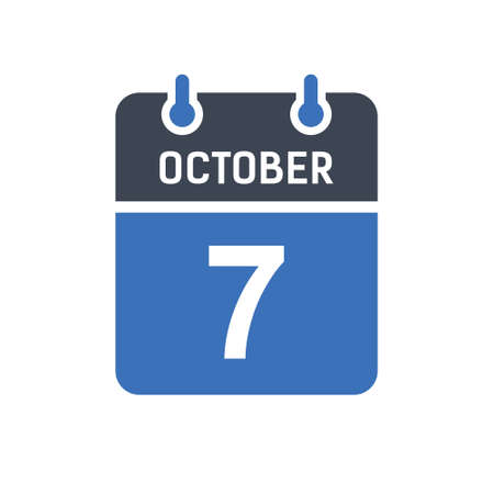 October 7. Calendar icon. Vector illustration flat style. Date, Day of month, Spiral calendar page with date, Holidays in October.のイラスト素材