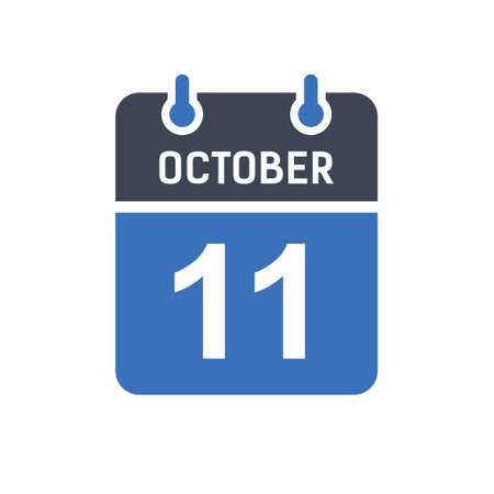 October 11. Calendar icon. Vector illustration flat style. Date, Day of month, Spiral calendar page with date, Holidays in October.のイラスト素材