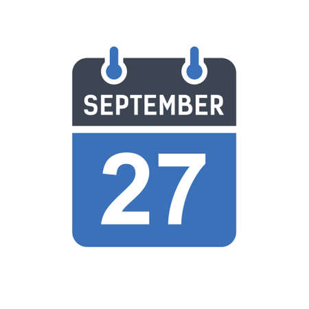 September 27. Calendar icon. Vector illustration flat style. Date, Day of  month, Spiral calendar page with date, Holidays in September.::  tasmeemME.com