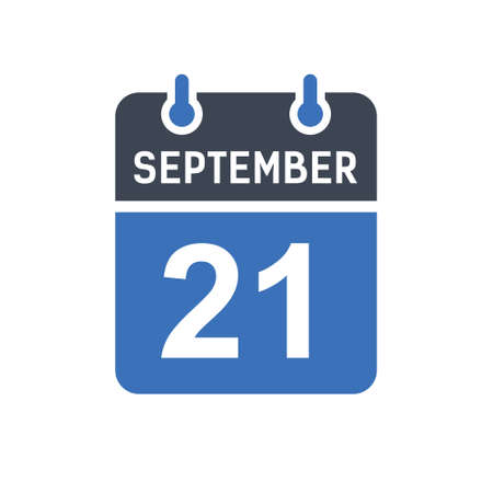 September 21. Calendar icon. Vector illustration flat style. Date, Day of month, Spiral calendar page with date, Holidays in September.のイラスト素材