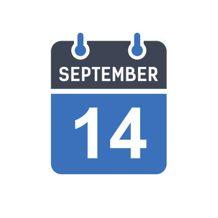September 14. Calendar icon. Vector illustration flat style. Date, Day of month, Spiral calendar page with date, Holidays in September.のイラスト素材