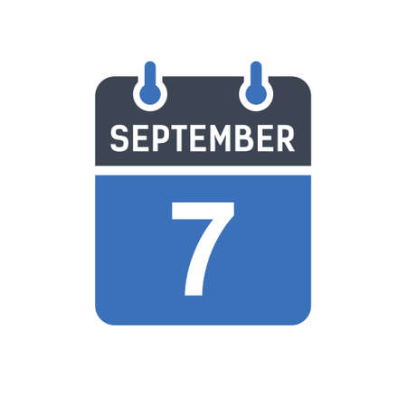 September 7. Calendar icon. Vector illustration flat style. Date, Day of month, Spiral calendar page with date, Holidays in September.のイラスト素材