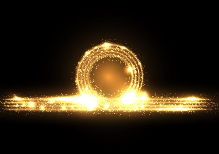 Shimmering waves with light effect isolated on black background. Glittering star dust trail. Abstract motion. Magic lines. Neon effectのイラスト素材