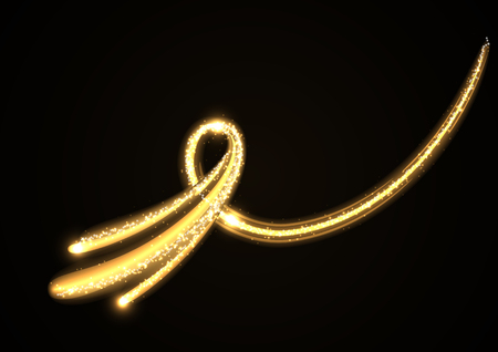 Neon glowing curves strewn with sparks in dark space. Energy spray effectのイラスト素材