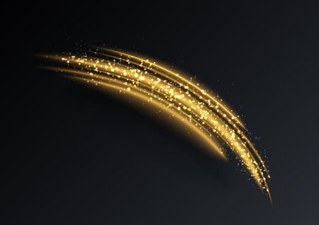 Shimmering waves with light effect isolated on black background. Glittering star dust trail. Abstract motion. Magic lines. Neon effectのイラスト素材