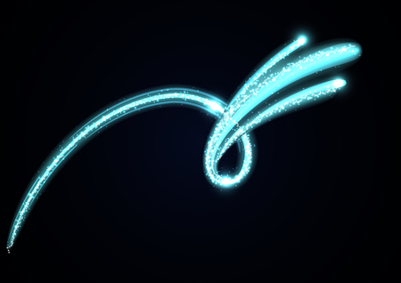 Neon glowing curves strewn with sparks in dark space. Energy spray effectのイラスト素材