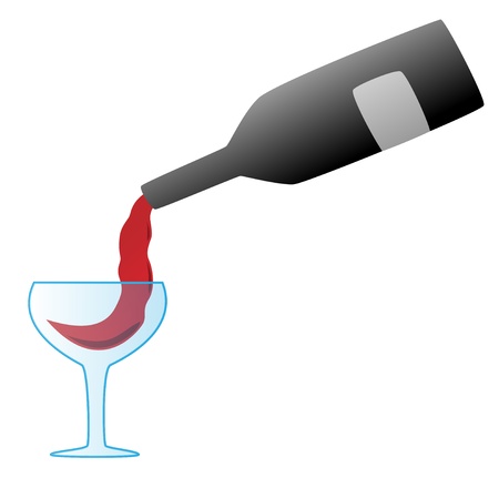 pouring red wine from bottle into transparent glassのイラスト素材
