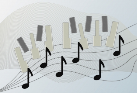 background with piano keys, notes and linesの写真素材