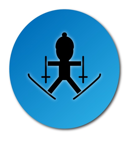 black silhouette of skiing boy on blue backgroundの写真素材