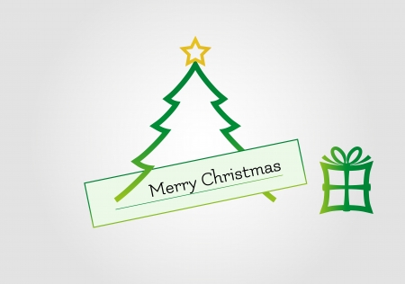 Christmas card with tree, star and gift including text Merry Christmasのイラスト素材
