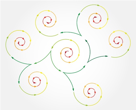 connected spiral arrows with different colorsのイラスト素材