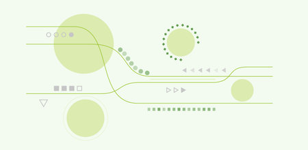 abstract green background with green lines, green circles and different gray symbolsのイラスト素材