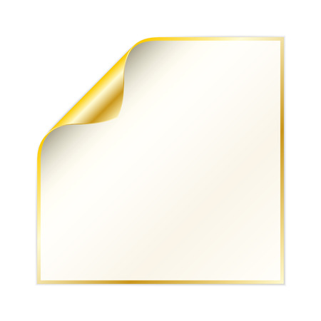 blank white paper with curled corner and yellow gold color on the border and other sideのイラスト素材