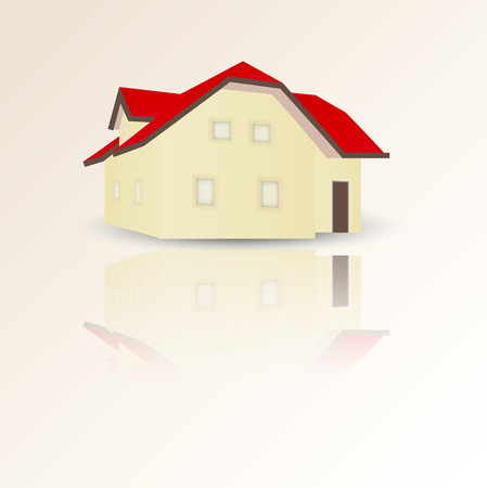 yellow family house with red roof, shadow and reflectionのイラスト素材