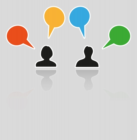 silhouettes of man and woman and four color speak bubblesのイラスト素材