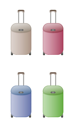 suitcases on wheels in four color (black, green, red, blue) and shadowのイラスト素材