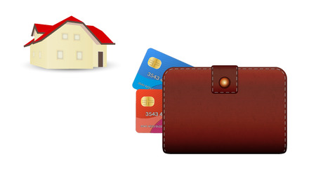closed wallet, two credit cards and house on white backgroundのイラスト素材