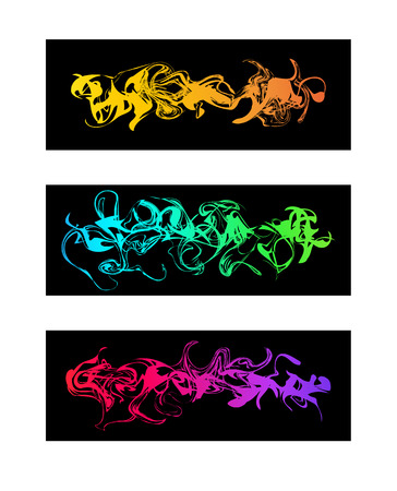 three abstract graffiti labels with dark backgroundのイラスト素材