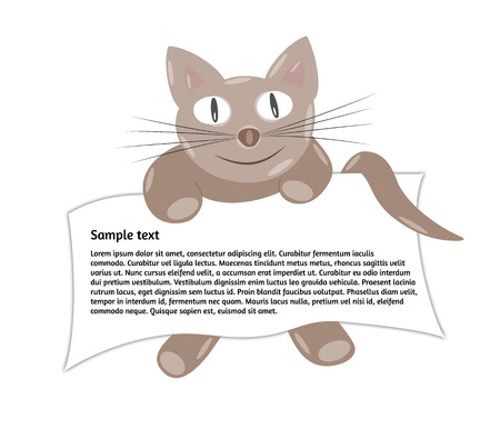 sweet little cat holds paper with sample text in pawsのイラスト素材