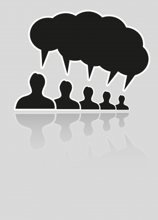 silhouettes of five people and one speak bubbleのイラスト素材