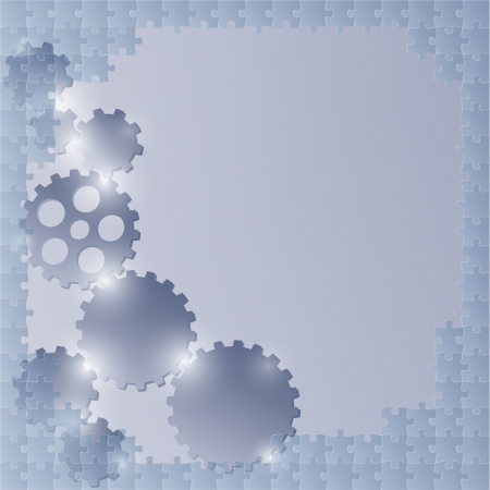 blue background with border of puzzle pieces and cog wheelsのイラスト素材