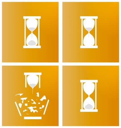 four different sandglasses with white color on yellow backgroundのイラスト素材