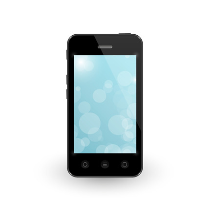 black smartphone with blue wallpaper on white backgroundのイラスト素材