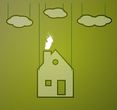 house hanging on ropes on green backgroundのイラスト素材