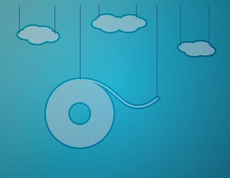 roll of paper hanging on ropes and clouds on blue backgroundのイラスト素材