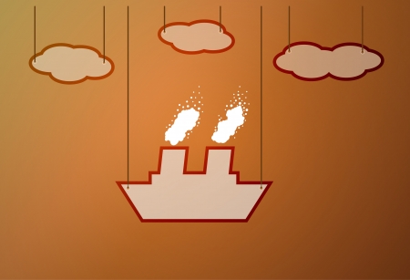 ship hanging on ropes on orange backgroundのイラスト素材