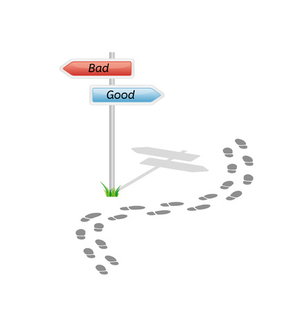 signs with bad and good way and footprints on white backgroundのイラスト素材