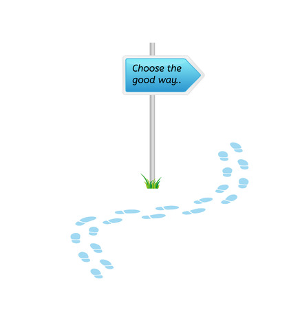 signs with choose the good way and blue footprints on white backgroundのイラスト素材