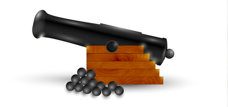 black cannon and balls with shadow on white backgroundのイラスト素材