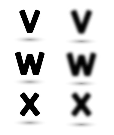 sharp and unsharp alphabet letters with shadow / font. Sharp as a symbol of good sight and unsharp as a symbol for bad eyes and needed of glasses.のイラスト素材
