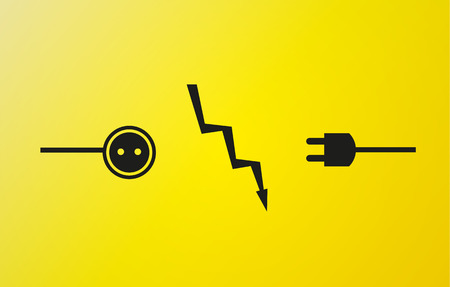 electricity symbols in black color on yellow background and flashのイラスト素材